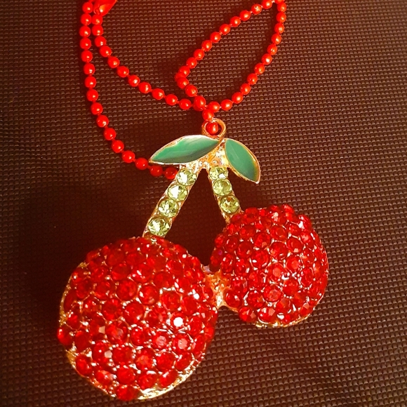 🍒Bling'd🍒Out🍒Crystal🍒Cherry🍒Necklace🍒 - Picture 2 of 2